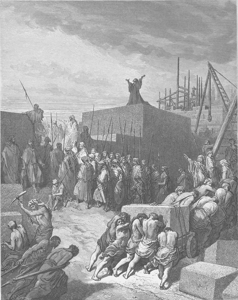 The Rebuilding of the Temple Is Begun by Gustave Doré depicting Ezra 3:8