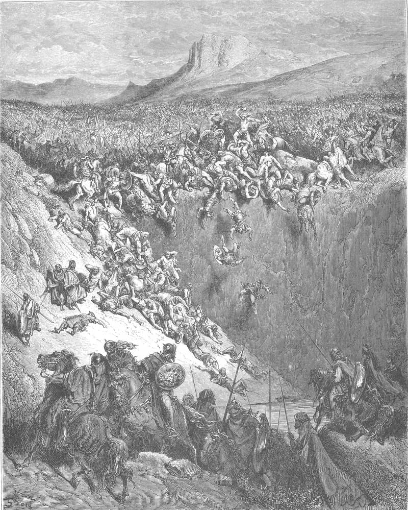 Samson Destroys the Philistines with an Ass' Jawbone by Gustave Doré depicting Judges 15:14