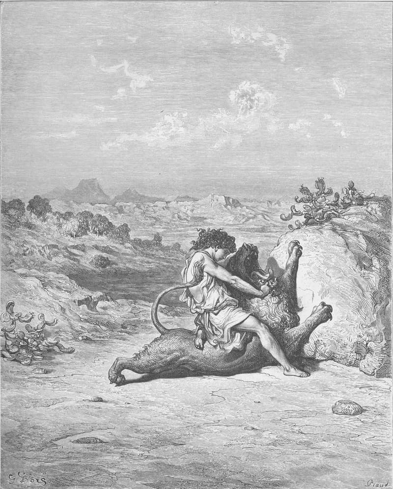 Samson Slays a Lion by Gustave Doré depicting Judges 14:5