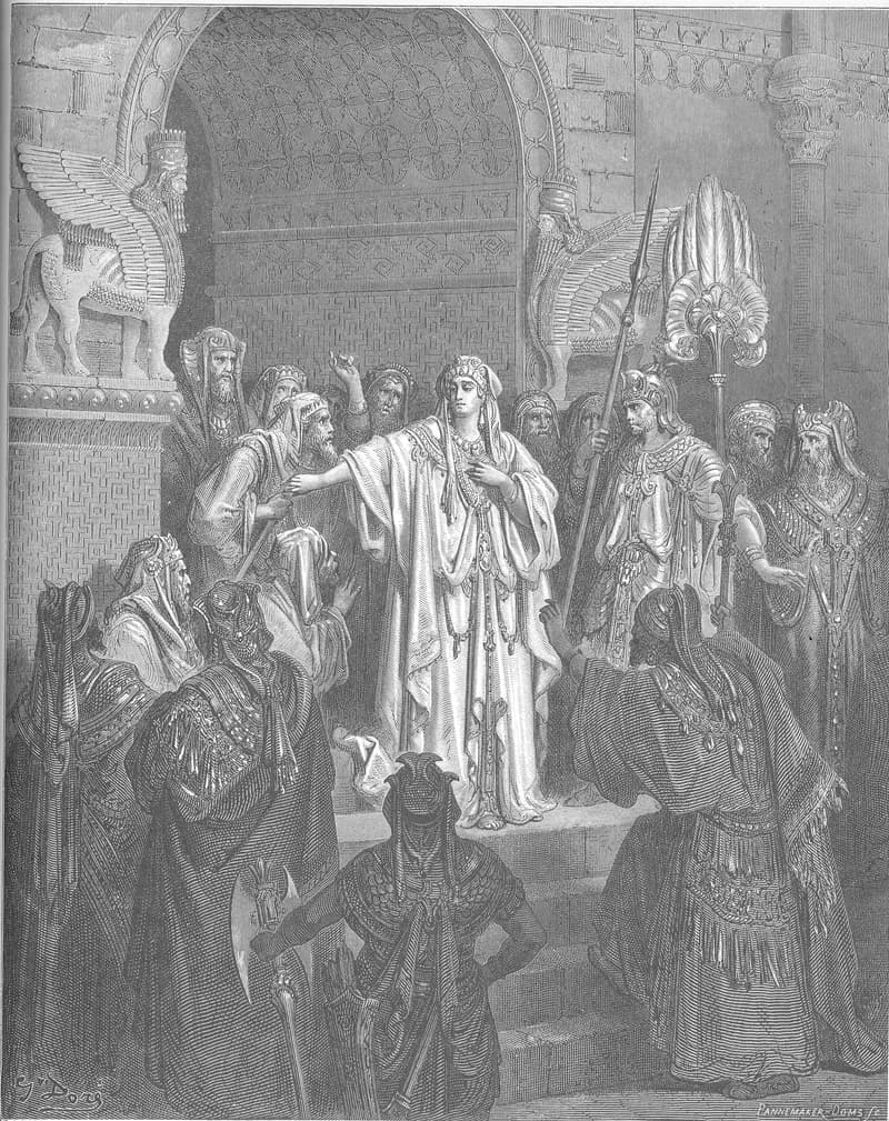 Queen Vashti Refuses to Obey Ahasuerus' Command by Gustave Doré depicting Esther 1:10
