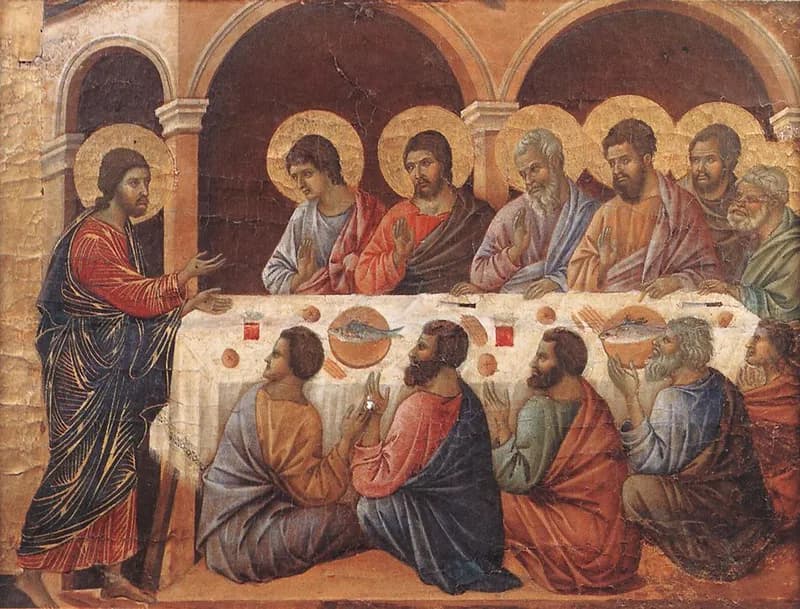 Appearance While the Apostles are at Table by Duccio di Buoninsegna depicting Luke 24:36