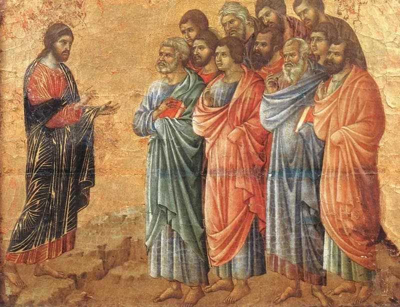 Appearance on the Mountain in Galilee by Duccio di Buoninsegna depicting Matthew 28:16