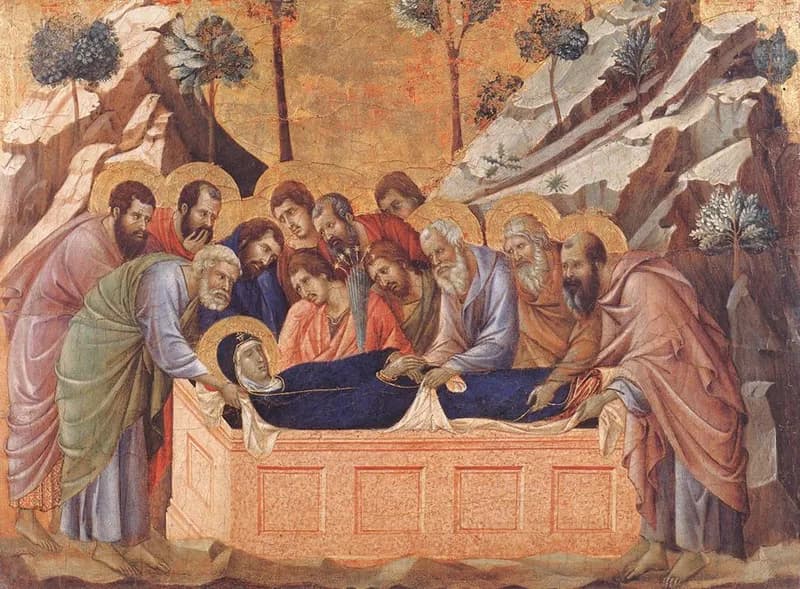Burial (Entombment) by Duccio di Buoninsegna depicting Matthew 27:57