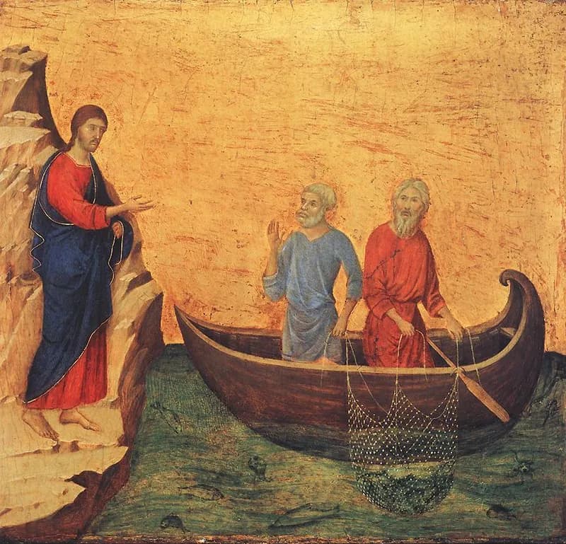 Calling of Peter and Andrew by Duccio di Buoninsegna depicting Matthew 4:18