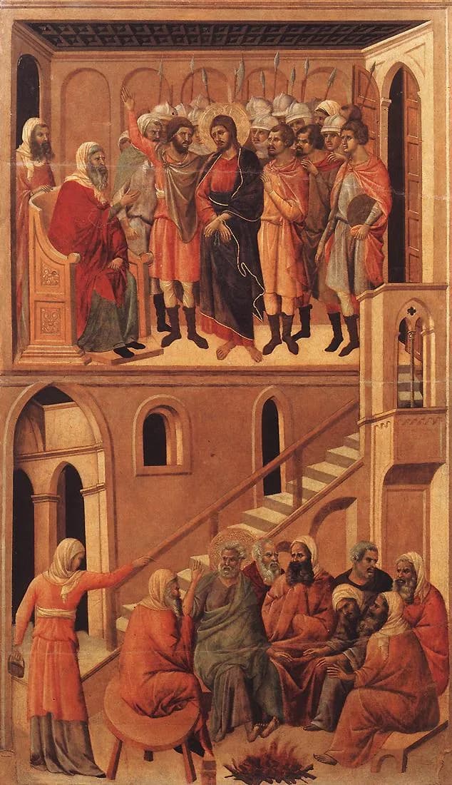 Christ before Annas and Peter's Denial by Duccio di Buoninsegna depicting John 18:13