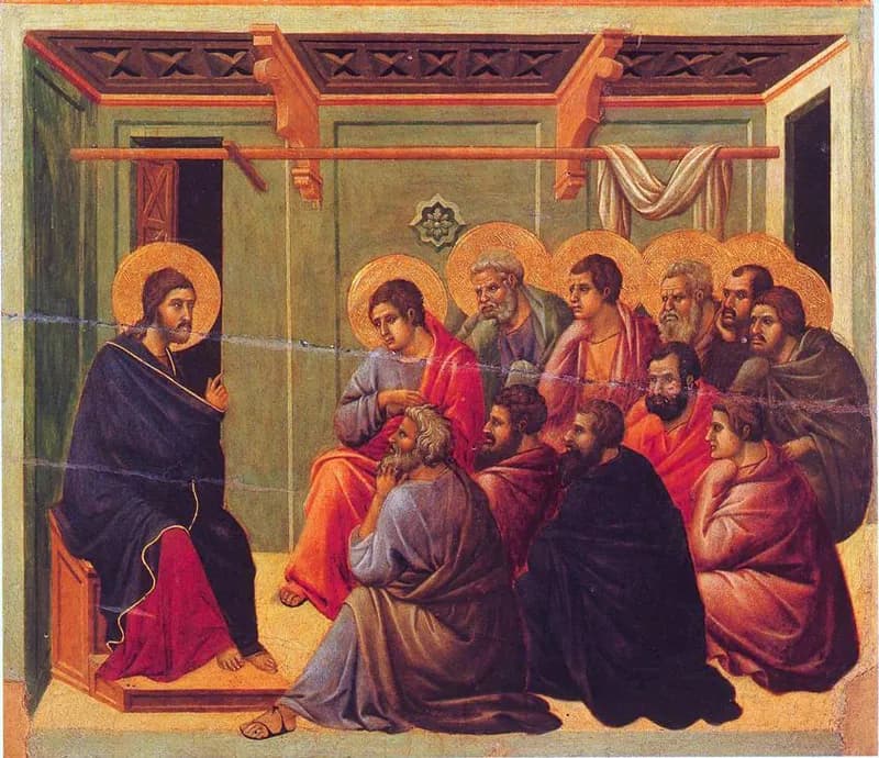 Christ Taking Leave of the Apostles by Duccio di Buoninsegna depicting John 14:1