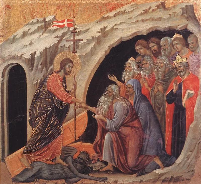 Descent to Hell (Harrowing of Hell) by Duccio di Buoninsegna depicting 1 Peter 3:18