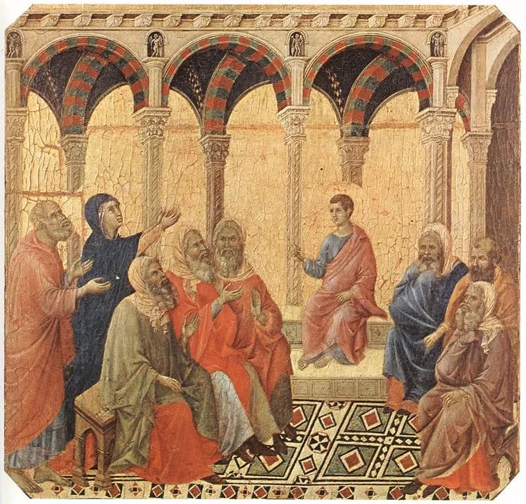 Disputation with the Doctors by Duccio di Buoninsegna depicting Luke 2:41