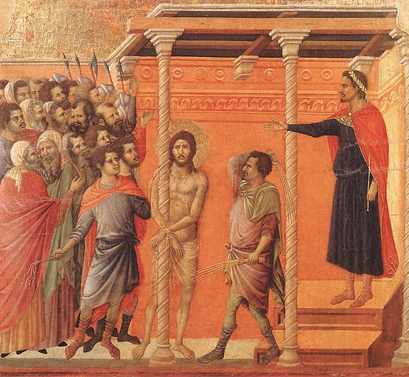 Flagellation by Duccio di Buoninsegna depicting Matthew 27:26