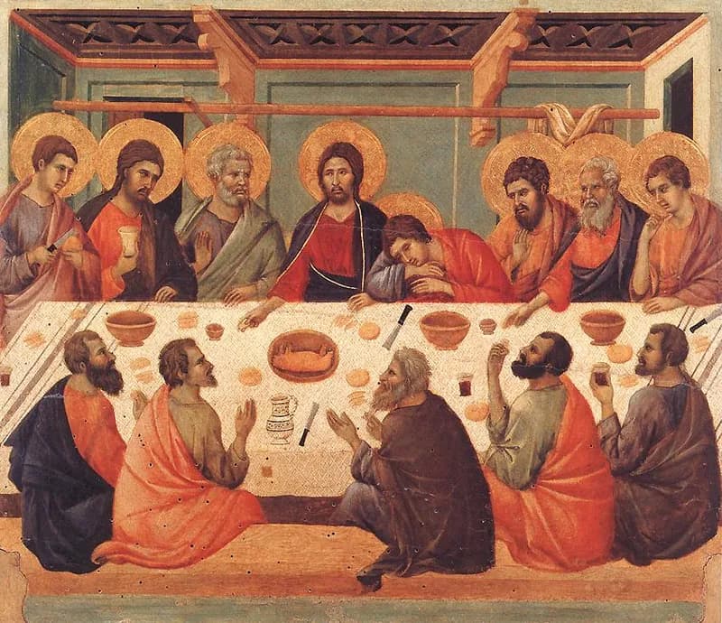 Last Supper by Duccio di Buoninsegna depicting Matthew 26:17