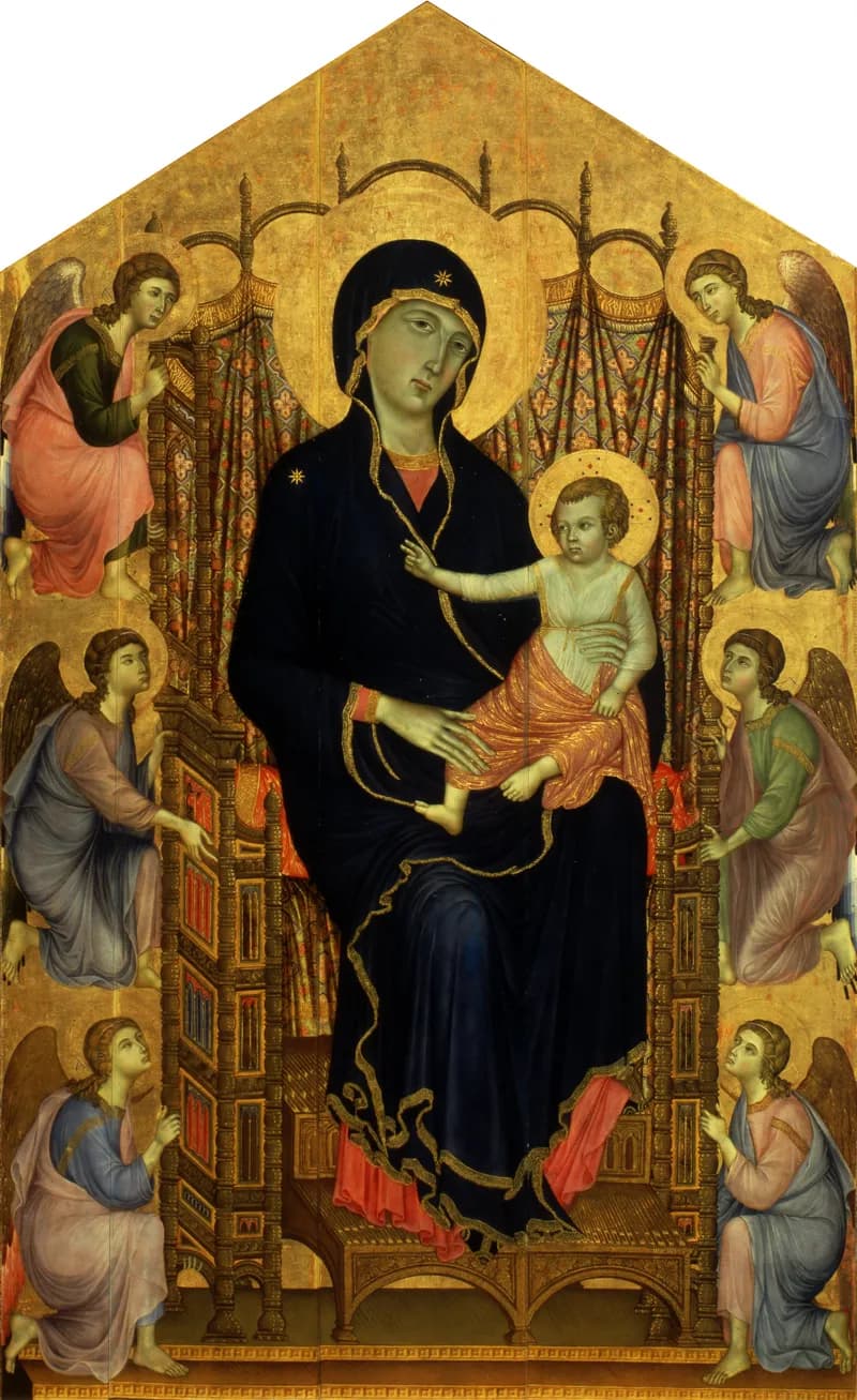 Maestà (Madonna in Majesty) by Duccio di Buoninsegna depicting Luke 1:42