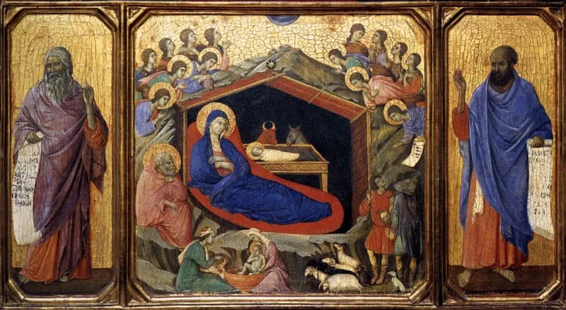 Nativity (with Prophets Isaiah and Ezekiel) by Duccio di Buoninsegna depicting Luke 2:1