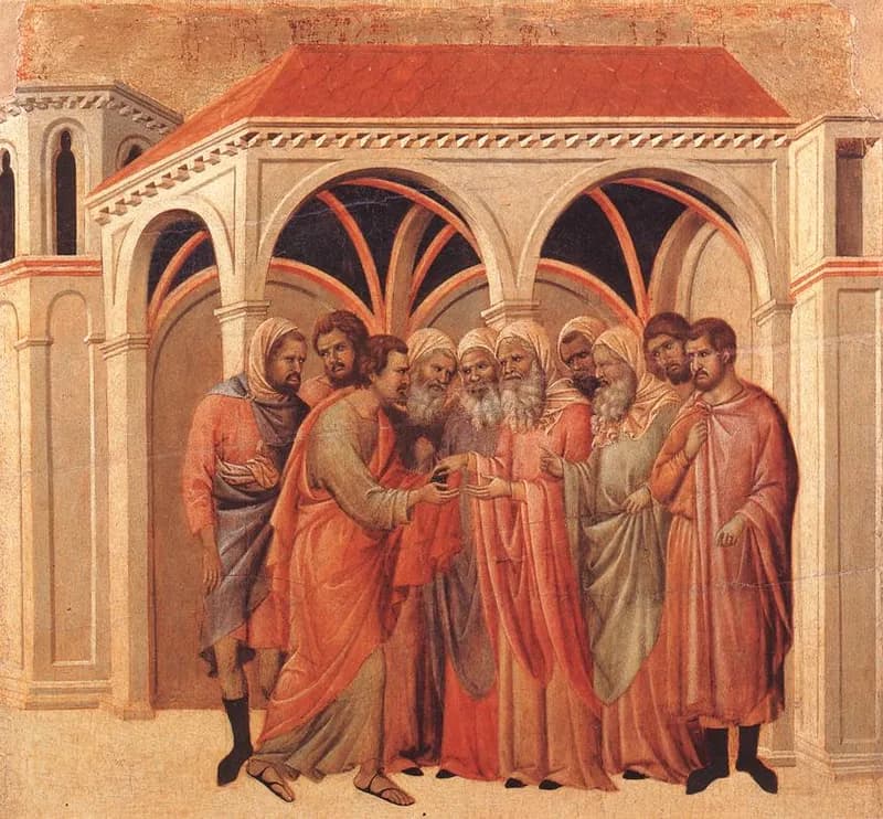 Pact of Judas by Duccio di Buoninsegna depicting Matthew 26:14