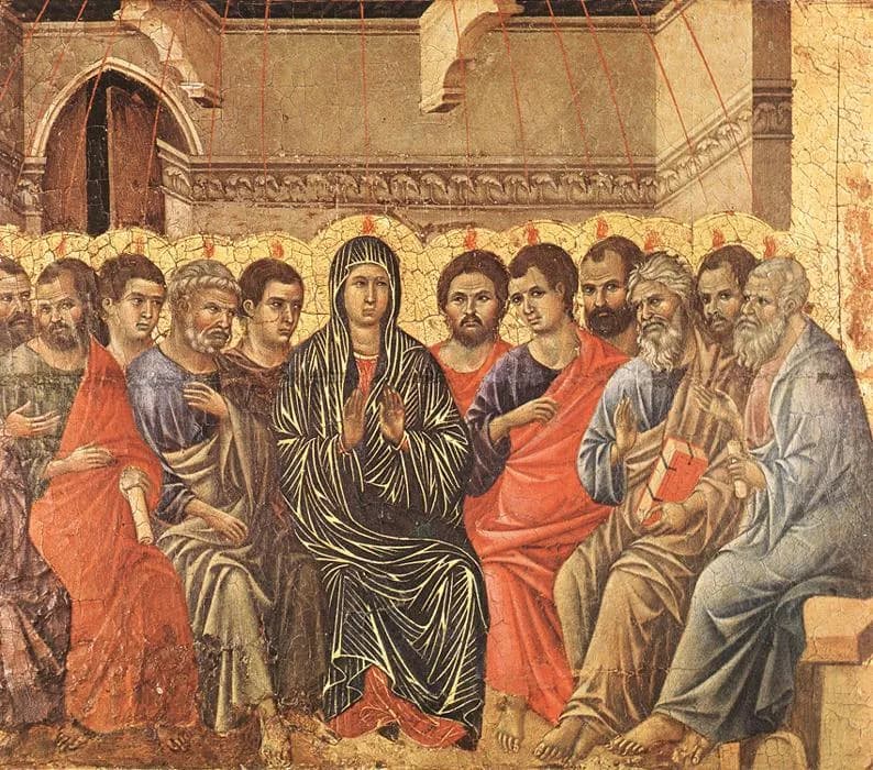 Pentecost by Duccio di Buoninsegna depicting Acts 2:1