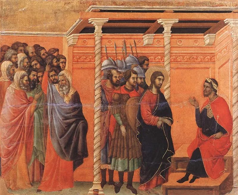 Pilate's First Interrogation of Christ by Duccio di Buoninsegna depicting John 18:33