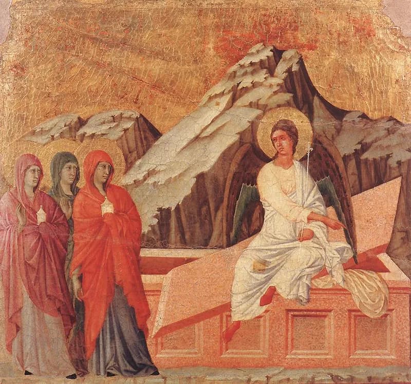 Three Marys at the Tomb by Duccio di Buoninsegna depicting Mark 16:1