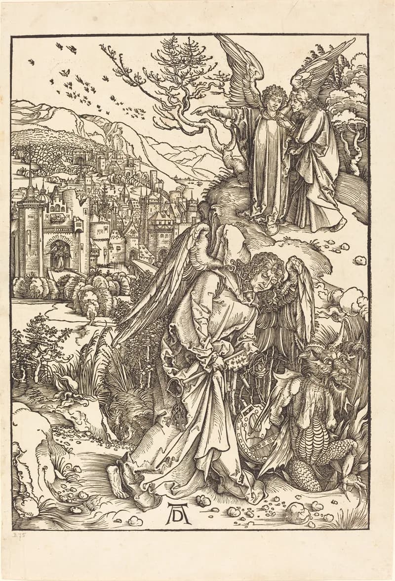 The Angel with the Key of the Bottomless Pit by Albrecht Dürer depicting Revelation 20:1