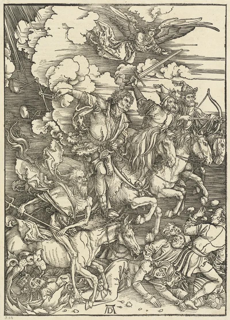 The Four Horsemen of the Apocalypse by Albrecht Dürer depicting Revelation 6:1