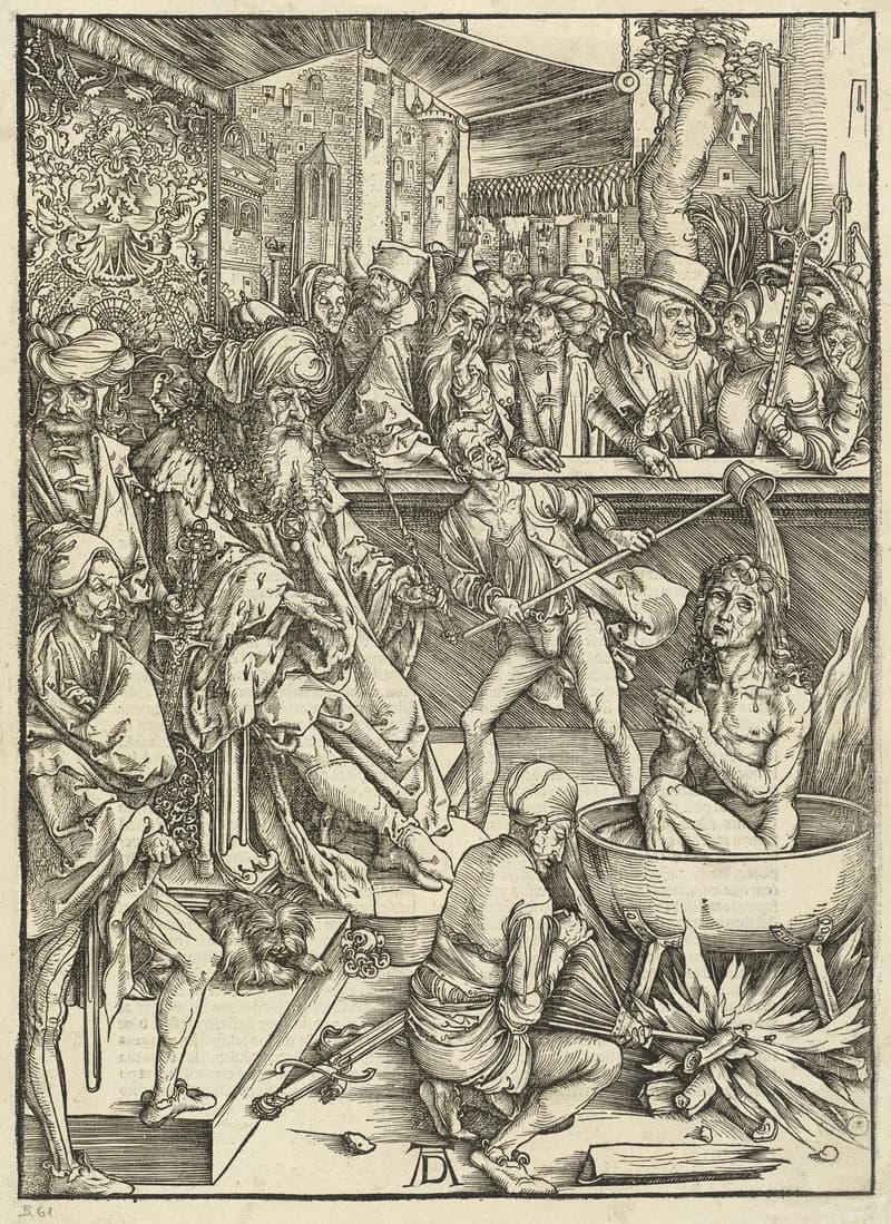 The Martyrdom of Saint John by Albrecht Dürer depicting Revelation 1:9