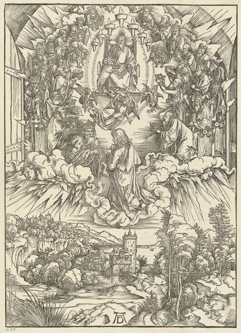 Saint John Before God and the Elders by Albrecht Dürer depicting Revelation 4:1