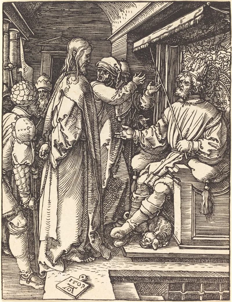 Christ Before Herod by Albrecht Dürer depicting Luke 23:6