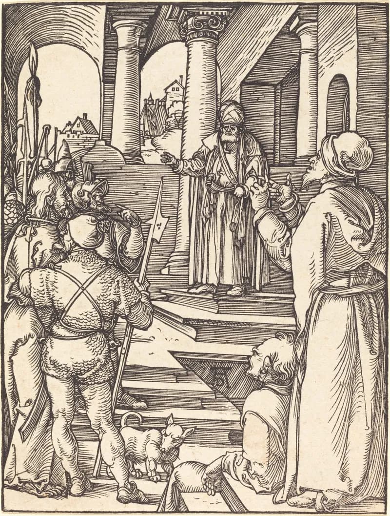 Christ Before Pilate by Albrecht Dürer depicting Matthew 27:11