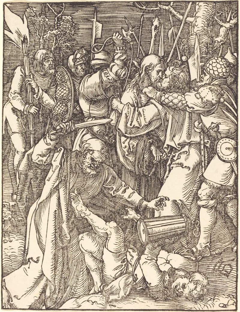 The Betrayal of Christ by Albrecht Dürer depicting Matthew 26:47