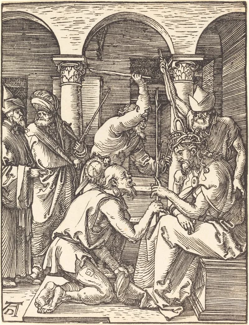 Christ Crowned with Thorns by Albrecht Dürer depicting Matthew 27:27