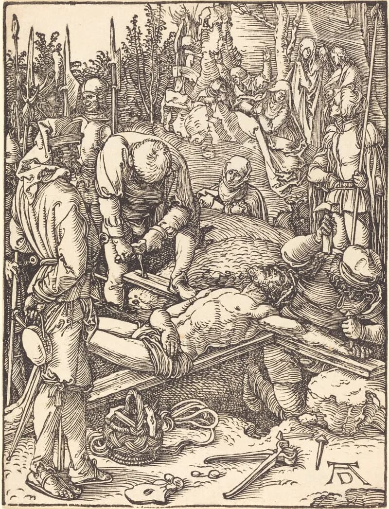 Christ Nailed to the Cross by Albrecht Dürer depicting Mark 15:24