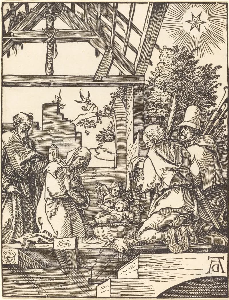 The Nativity (Adoration of the Shepherds) by Albrecht Dürer depicting Luke 2:8