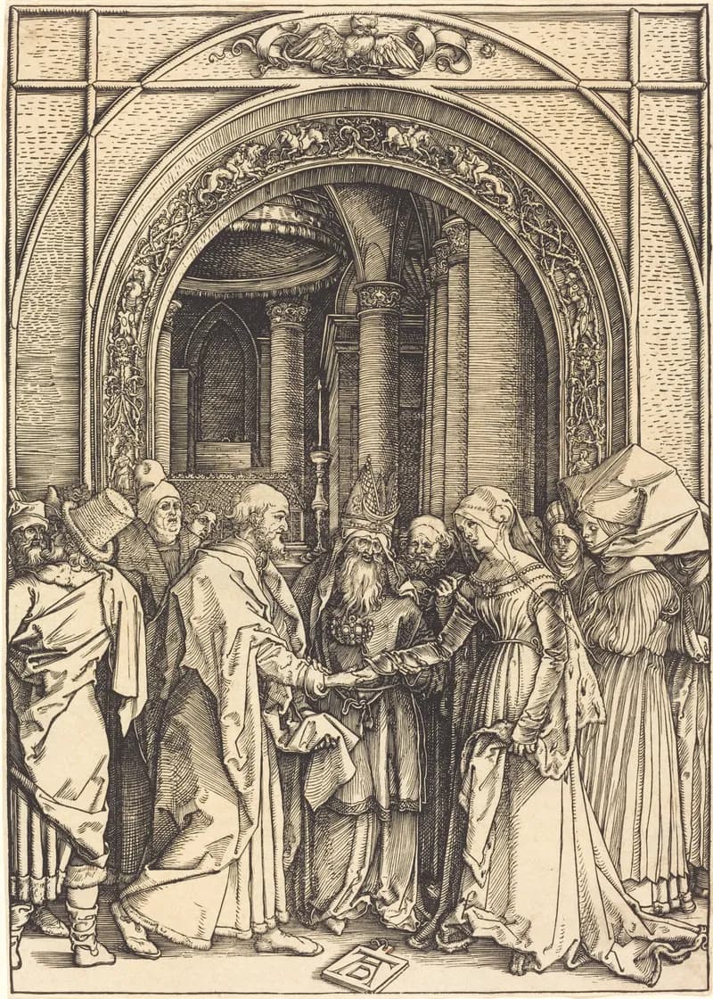 The Betrothal of the Virgin by Albrecht Dürer depicting Matthew 1:18