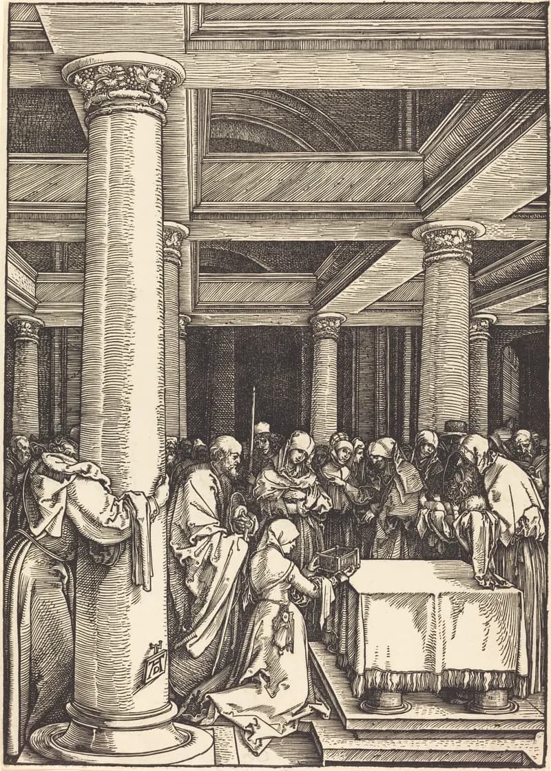 The Presentation of Christ in the Temple by Albrecht Dürer depicting Luke 2:22