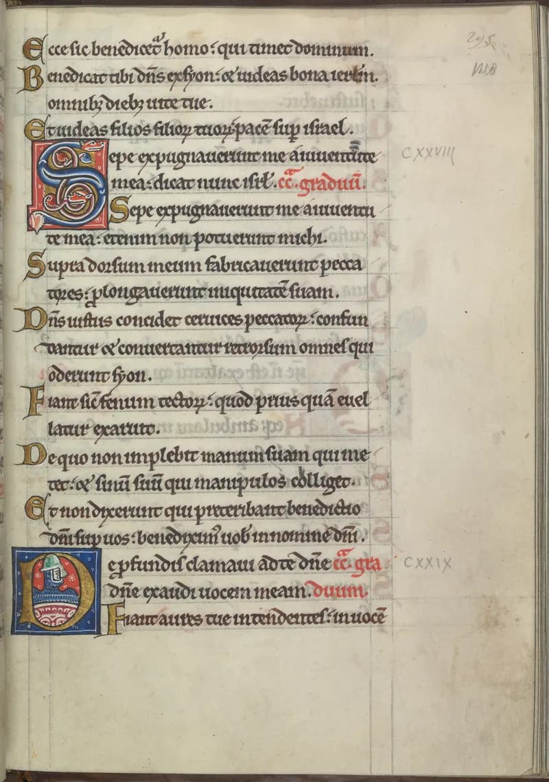 Psalter of Eleanor of Aquitaine, fol. 148r by Master of the Psalter of Eleanor of Aquitaine depicting Psalms 121:1