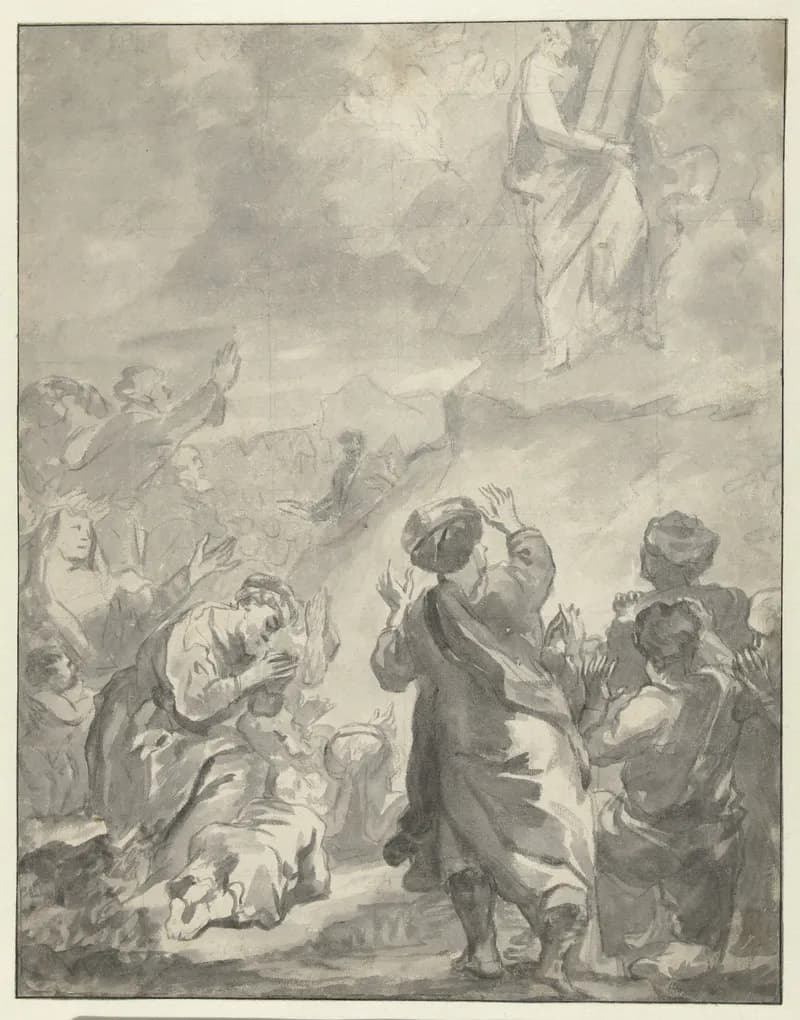 Moses Descending from Mount Sinai with the Ten Commandments by Ferdinand Bol depicting Exodus 32