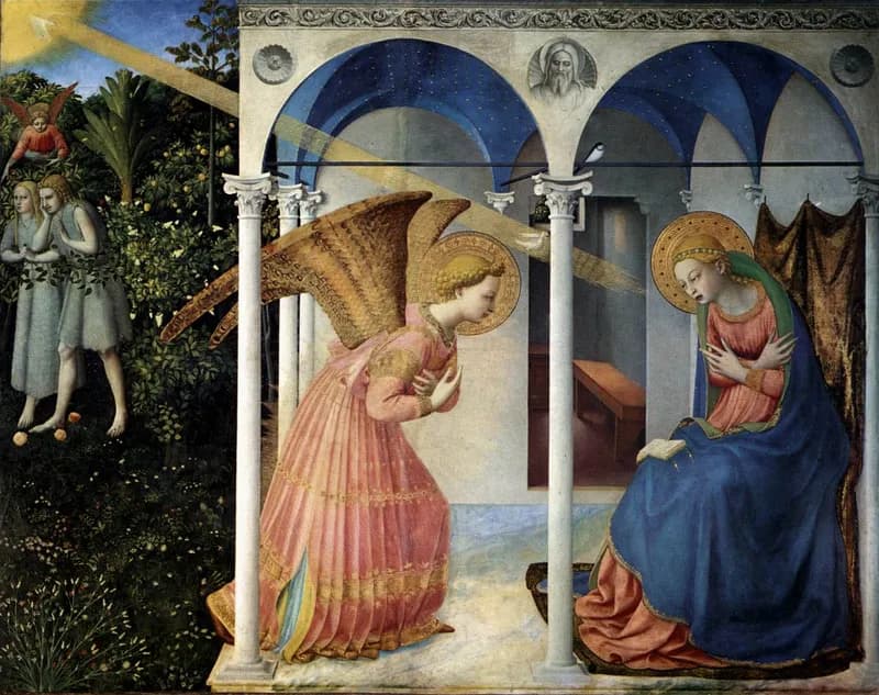 The Annunciation (Prado) by Fra Angelico depicting Luke 1:26