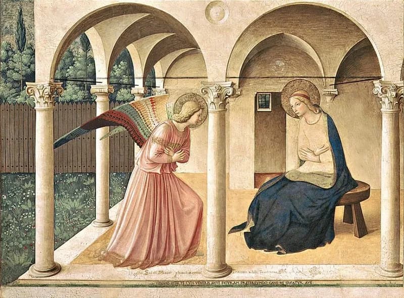 The Annunciation (San Marco) by Fra Angelico depicting Luke 1:26