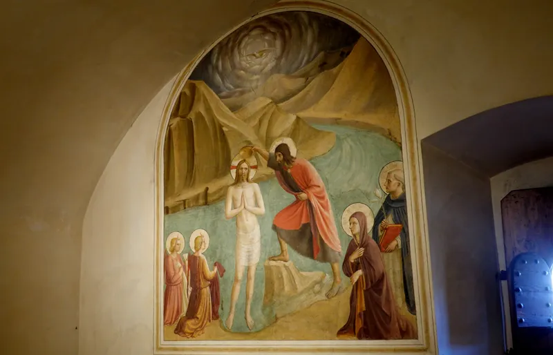The Baptism of Christ by Fra Angelico depicting Matthew 3:13