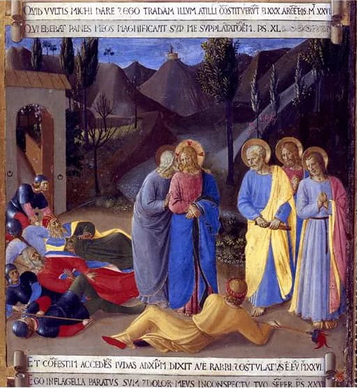 The Capture of Christ (Armadio degli Argenti) by Fra Angelico depicting Matthew 26:47