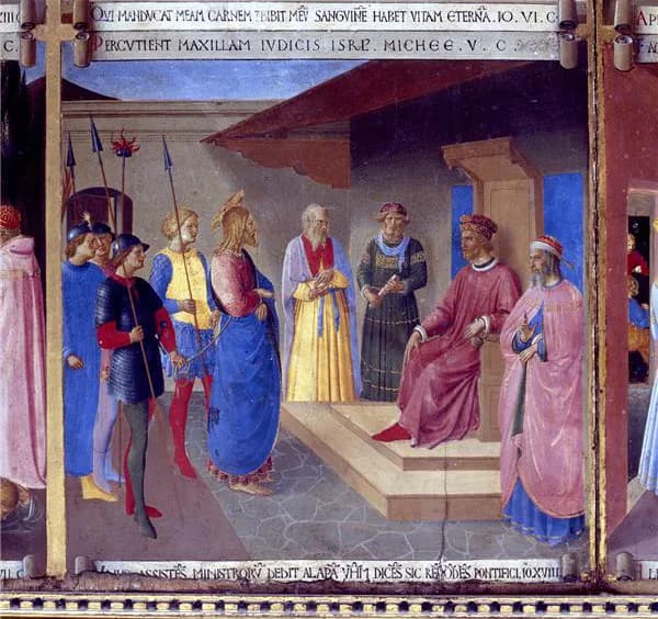 Christ before Pilate (Armadio degli Argenti) by Fra Angelico depicting Matthew 27:11