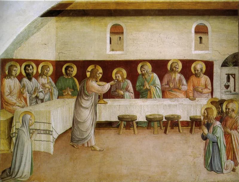 The Communion of the Apostles (Cell 35) by Fra Angelico depicting Matthew 26:26