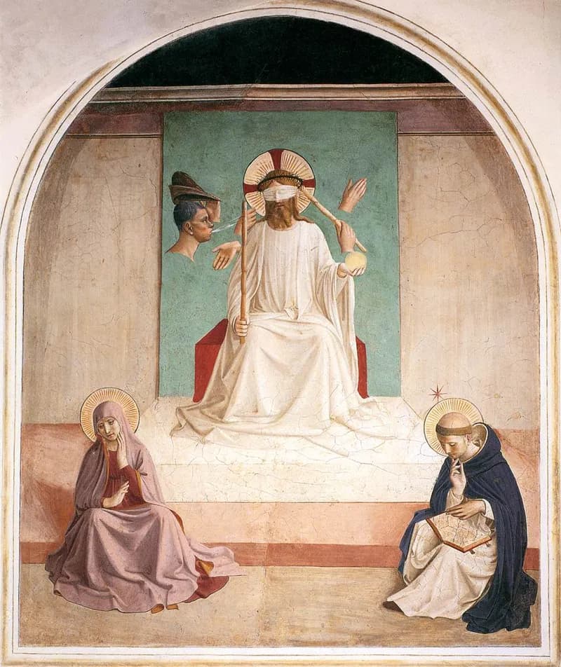 The Mocking of Christ (Cell 7) by Fra Angelico depicting Mark 15