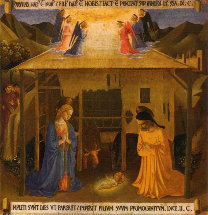 The Nativity (Armadio degli Argenti) by Fra Angelico depicting Luke 2:7