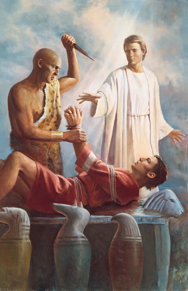 An Angel Saves Abraham by Del Parson depicting Genesis 22:10