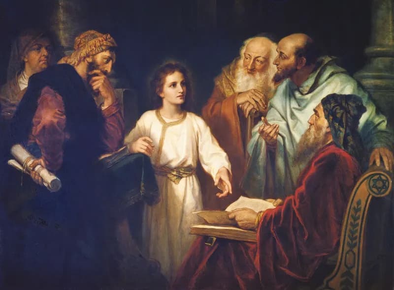 Boy Jesus in the Temple (Christ in the Temple) by Heinrich Hofmann depicting Luke 2:41