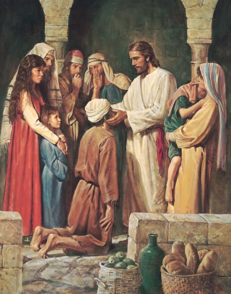 Christ Healing a Blind Man by Del Parson depicting John 9:11