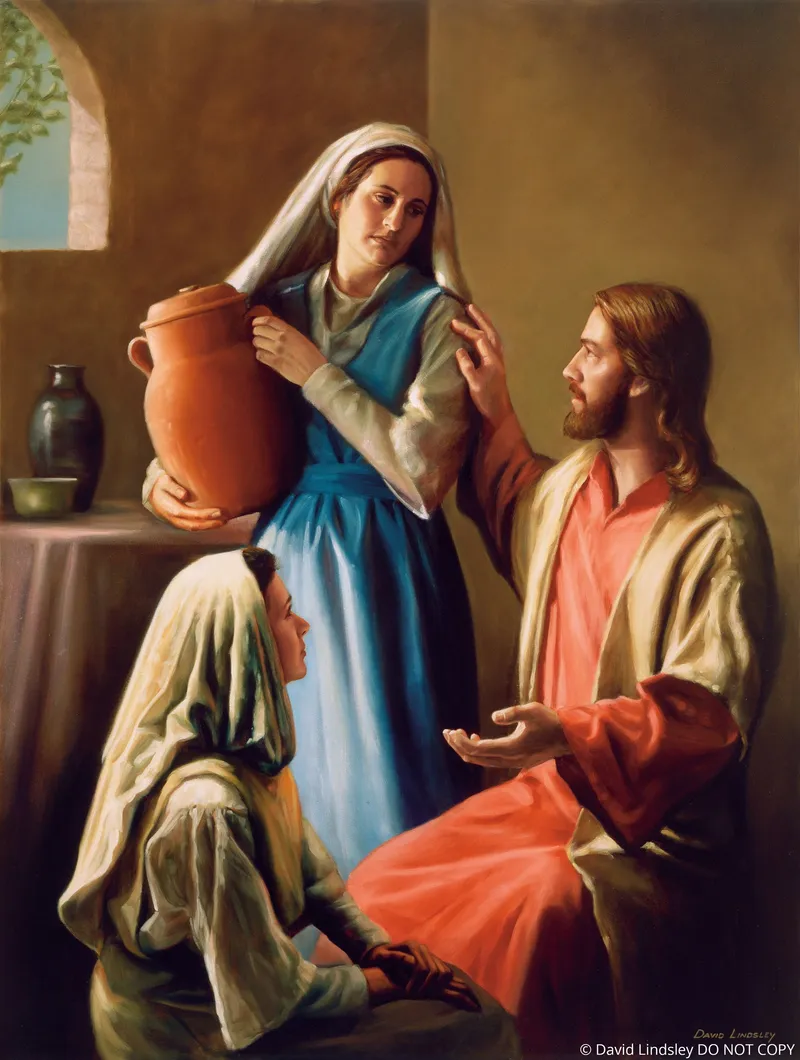 Christ in the Home of Mary and Martha (Mary and Martha) by David Lindsley depicting Luke 10:38