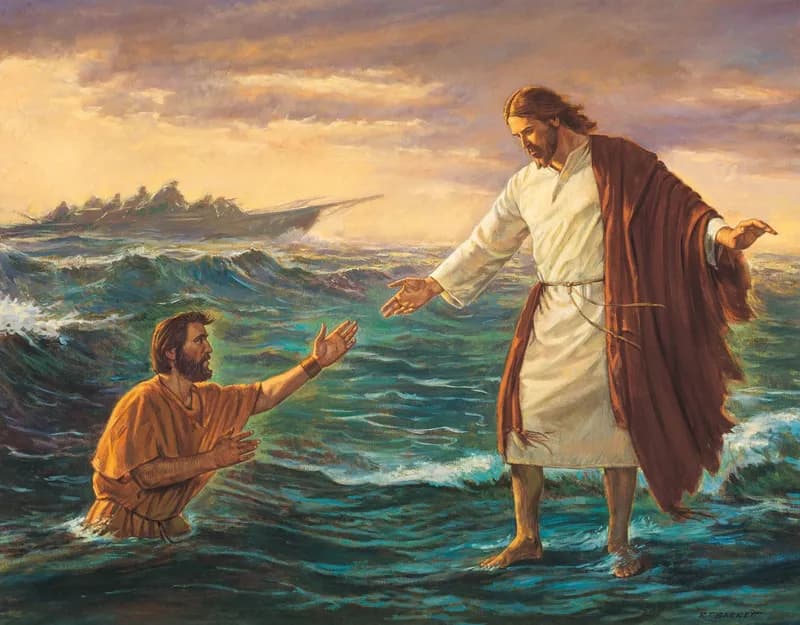 Christ Walking on the Water by Robert T. Barrett depicting Matthew 14:22
