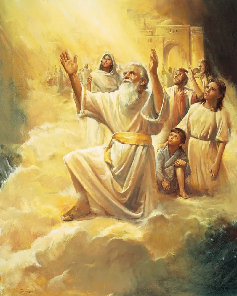 Enoch and His People Are Taken Up to God (City of Zion Translated or City of Zion Is Taken Up) by Del Parson depicting Genesis 5:24