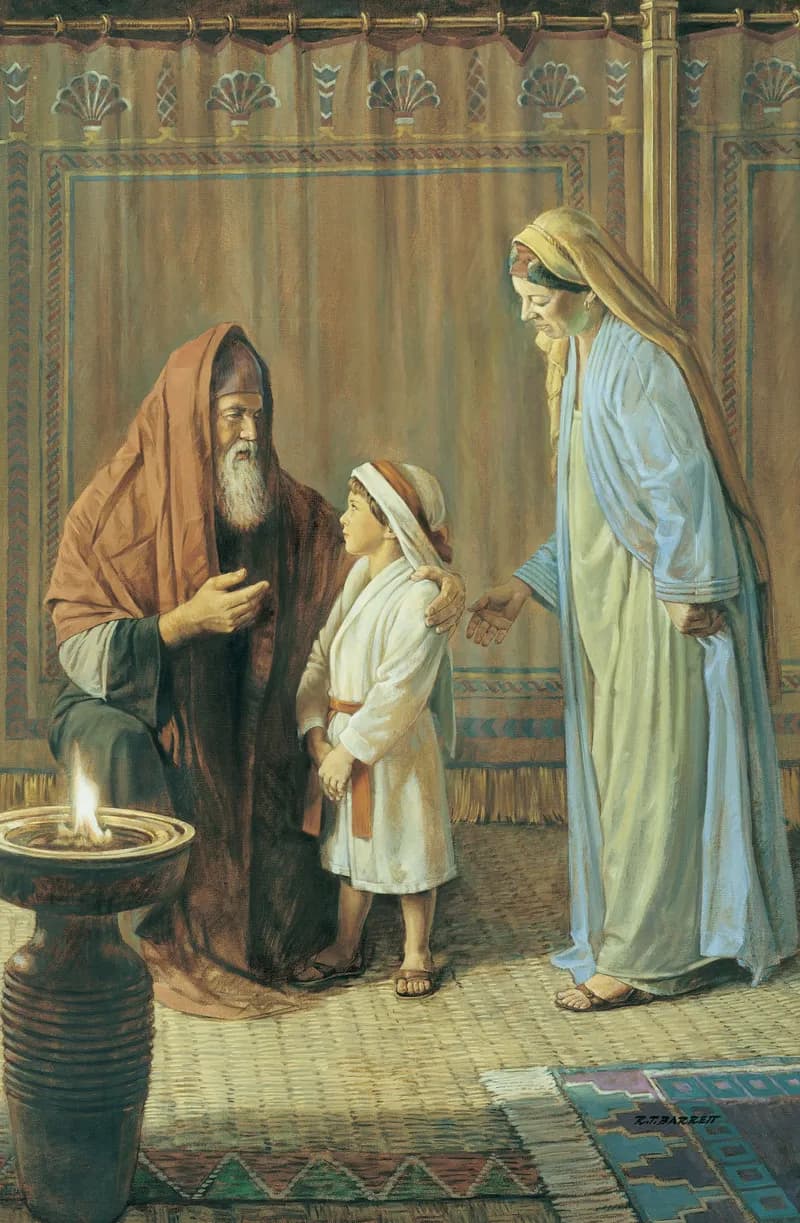 Hannah Presenting Her Son Samuel to Eli by Robert T. Barrett depicting 1 Samuel 1:24
