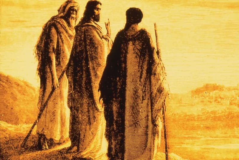 Jesus and the Disciples Going to Emmaus by Gustave Doré depicting Luke 24:13